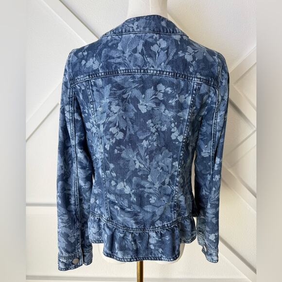 Chico’s Floral Denim Button Front Ruffle Hem Jacket 100% Lyocell Size 0 Small - Picture 5 of 12